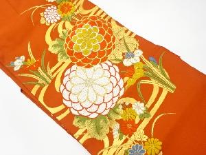 リサイクル　流水に菊・杜若模様織出し名古屋帯